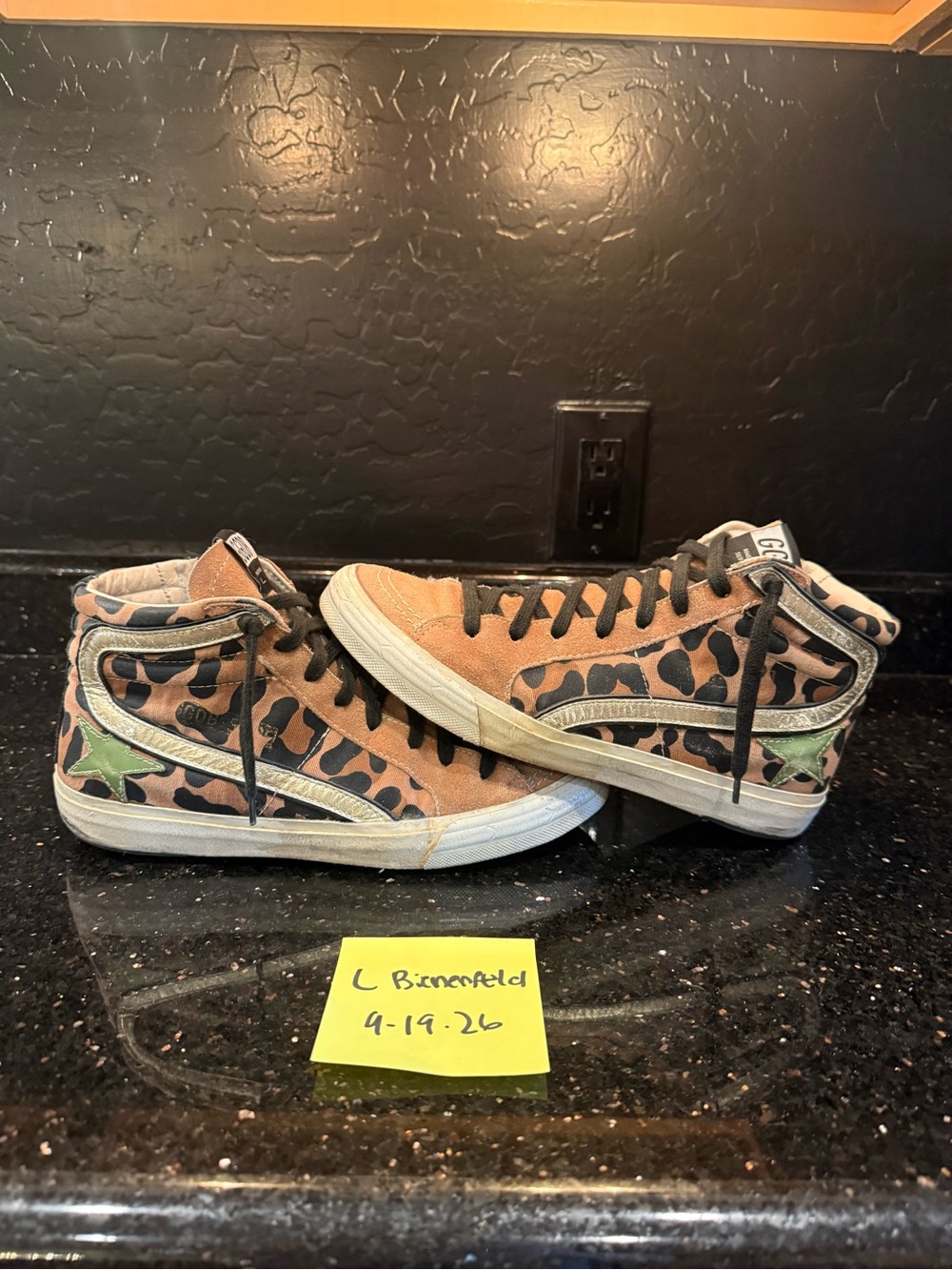 Golden goose RARE vintage slides leopard with  green star.  Sz 39.